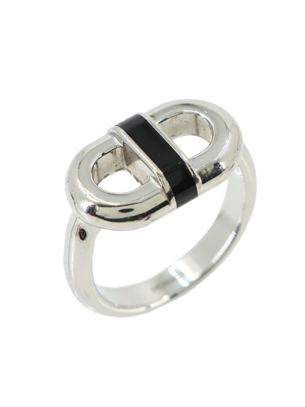 Hermes Maillon Ring Lacquered Metal Stainless Steel Silver Chaine D'ancre